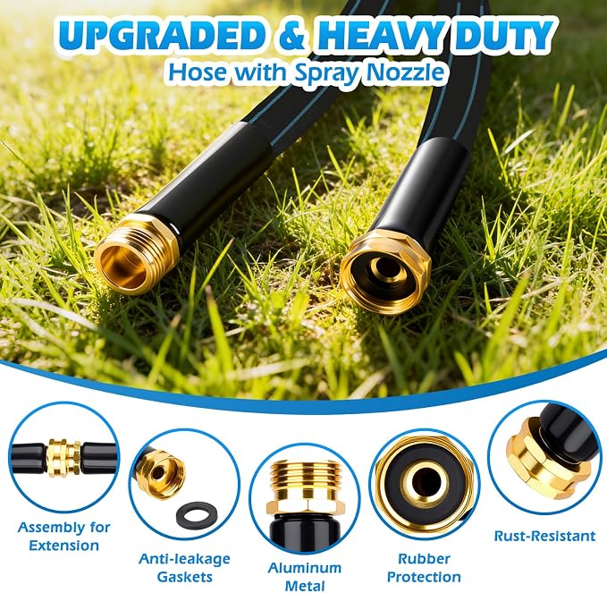Non-Expanding Garden Hose 75FT with 10-Pattern Nozzle, Lightweight Flexible Water Hose Kink-Resistant, Brass 3/4'' Fittings & Sealing Washers, for Yard Lawn Garden Car Wash Pet Bathing