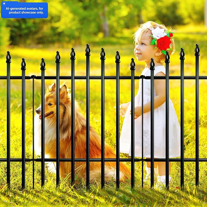 Thealyn Metal Garden Fence Panels 32" H x 24" W (5 Panels, 10 Ft Total) No Digging Decorative Garden Border Fence, Rust-Resistant Black Landscape Edging for Flower Beds, Yard, Patio