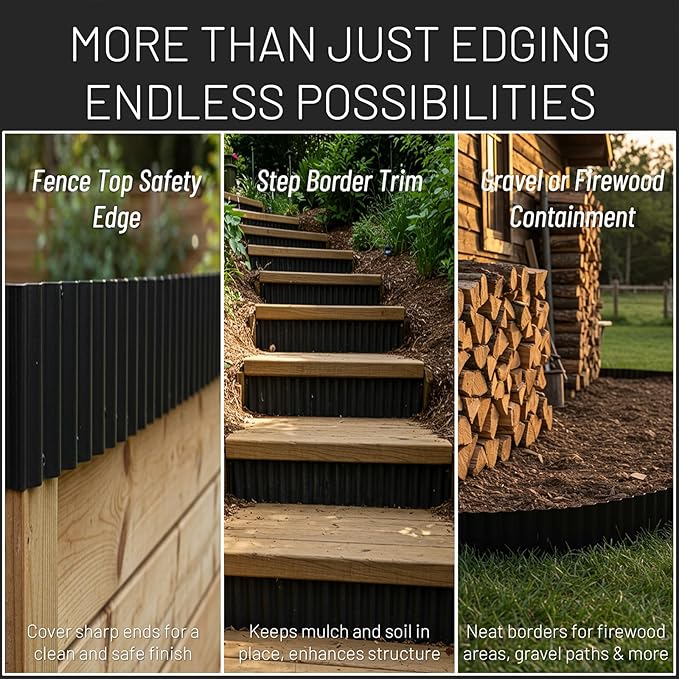 40FT x 8IN Flexible Corrugated Metal Garden Edging Roll, Rust Resistant Galvanized Steel Landscape Border, Flexible Lawn Edging for Flower Beds, Pathways & Outdoor Landscaping