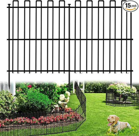15 Panels No Dig Animal Barrier Fence, 32in(H) x 30ft(L) Garden Edging Border Fencing, Rustproof Metal Stakes Decorative Garden Fence, Dog Digging Defense Fencing Barrier for Outdoor, Yard, Patio