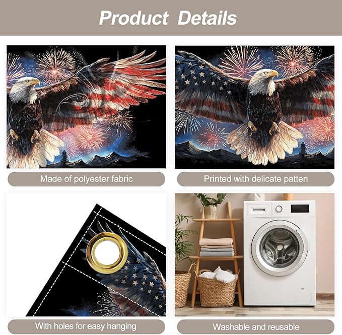 7 * 16FT Summer Garage Door Cover Decorations Sunset Palm Trees Garage Door Banner for Outdoor Indoor Summer Party Photography Backdrop (Eagle Flag Fireworks, 7 * 16 ft)