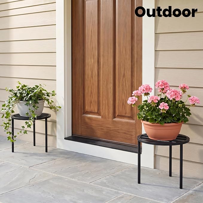 TOSKING 2-Pack Heavy Duty Metal Plant Stand Holds 120 lbs –10.2" Modern Minimalist Slatted Top Stand for Medium to Large Pots, Adjustable Leveling Feet & Rustproof Finish, Indoor/Outdoor, Black (10.2"D x 7.9"H)