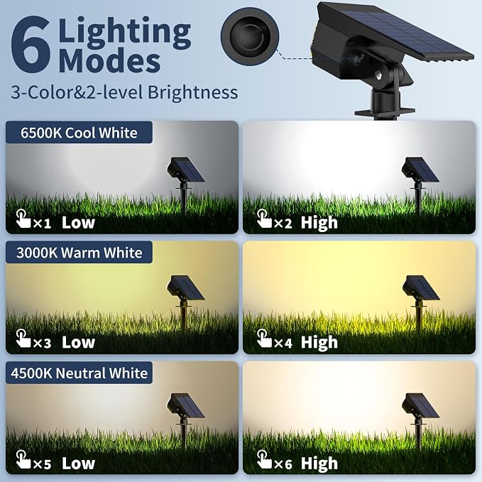 Solar Spot Lights Outdoor 6 Pack, [52 LED/ 6 Lighting Modes] Solar Lights Outdoor Waterproof IP65 Dusk to Dawn Solar Powered Landscape Spotlights for Outside Yard Garden Pathway Lawn