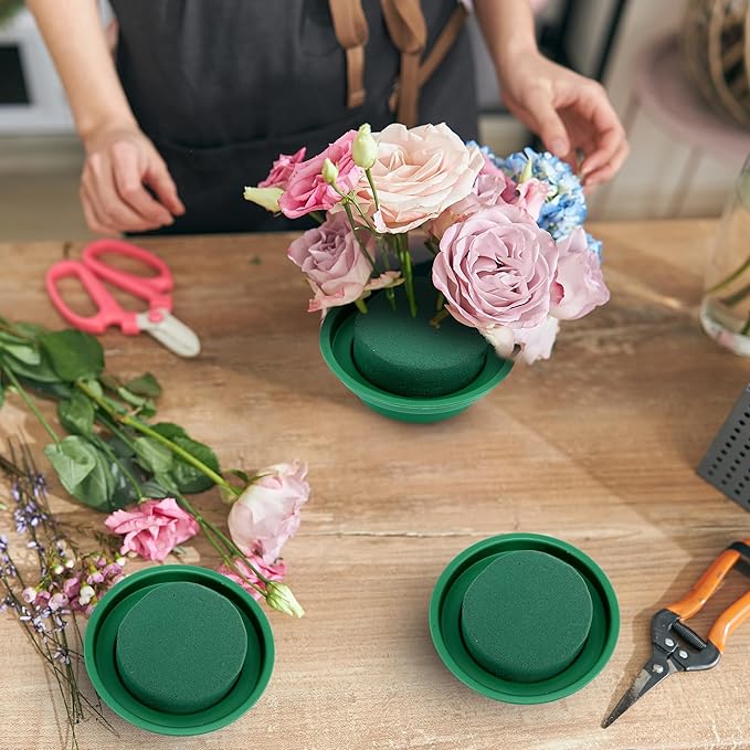 Hahood 32 Packs Floral Foam Rounds in Bowls DIY Flower Arrangement Kit Green Round Wet Flower Foam Blocks for Fresh and Artificial Flowers Arrangements, Birthday Wedding Party Decors