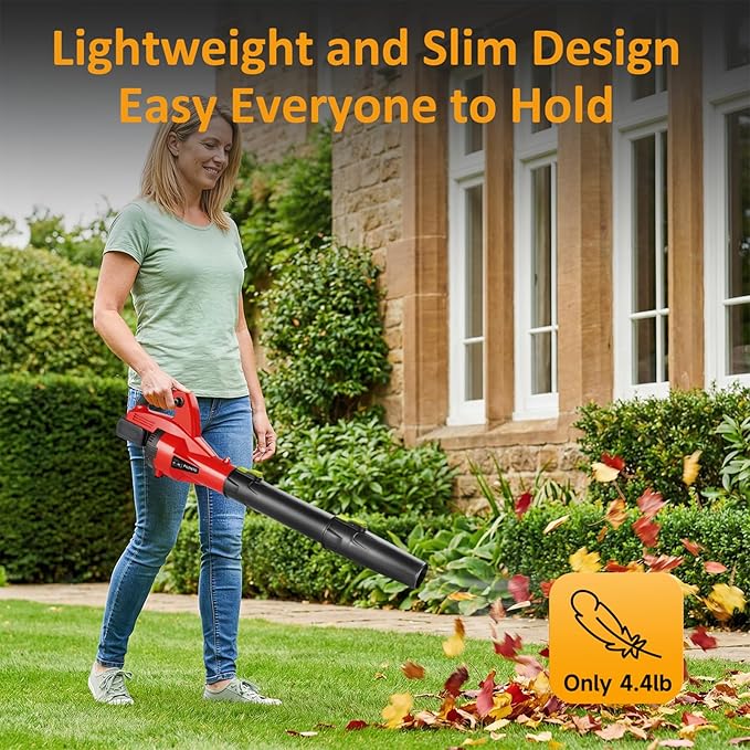 Leaf Blower Cordless, 510 CFM Electric Leaf Blower with 4.0Ah Battery Operated and Fast Charger, 7 Speed Mode, Lightweight Battery Powered Handheld Cleaners for Lawn, Driveway, Snow, Red