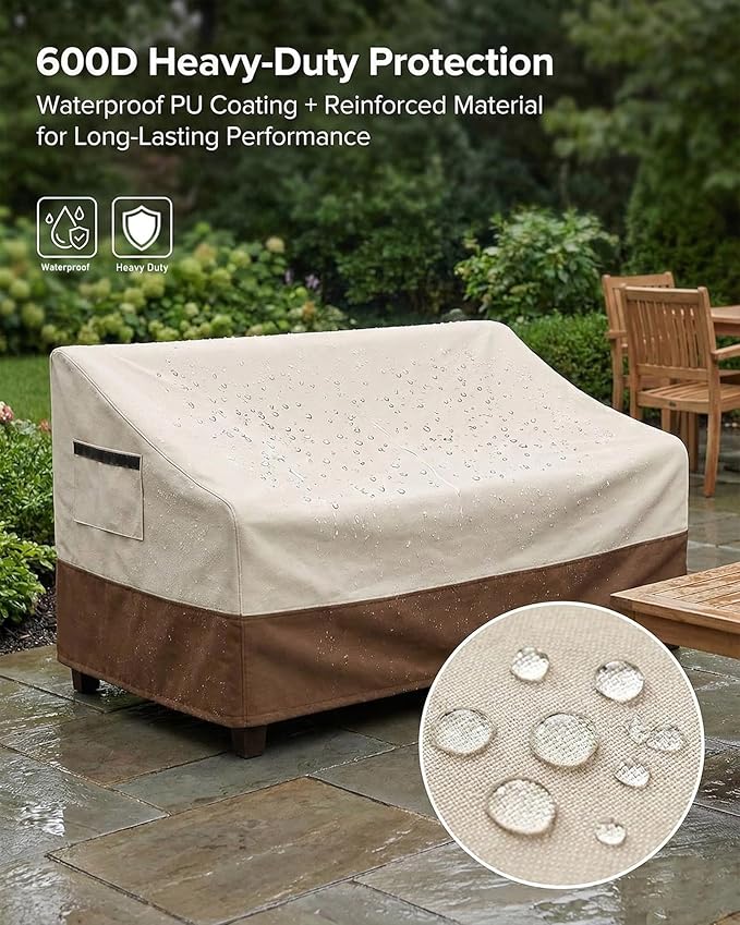 Outdoor Sofa Cover, Waterproof Patio Furniture Cover 76W x 32.7D x 33H inches Heavy Duty 600D Oxford Fabric Beige and Brown