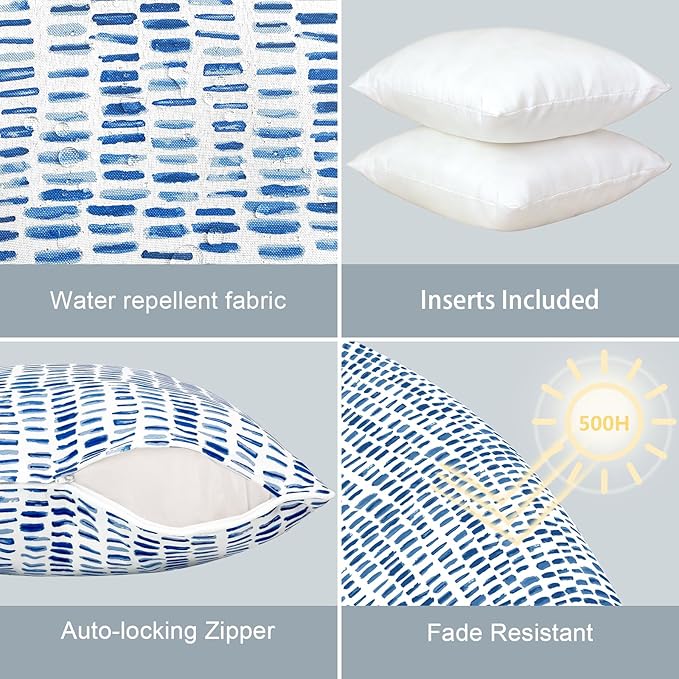LVTXIII Outdoor Throw Pillows 20x20 Patio Waterproof Square Pillows with Piping Fade Resistant Accent Pillow for Spring Summer Garden Decoration, Set of 2, Pebble Blue