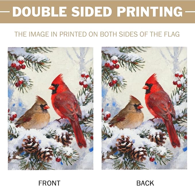 Winter Cardinal House Flag 28x40 Inch Pinecone Holly Christmas Snow Scene Holiday Decorative Garden Flags for Outside Double Sided Seasonal Outdoor Home Farmhouse Decoration Yard Porch Decor