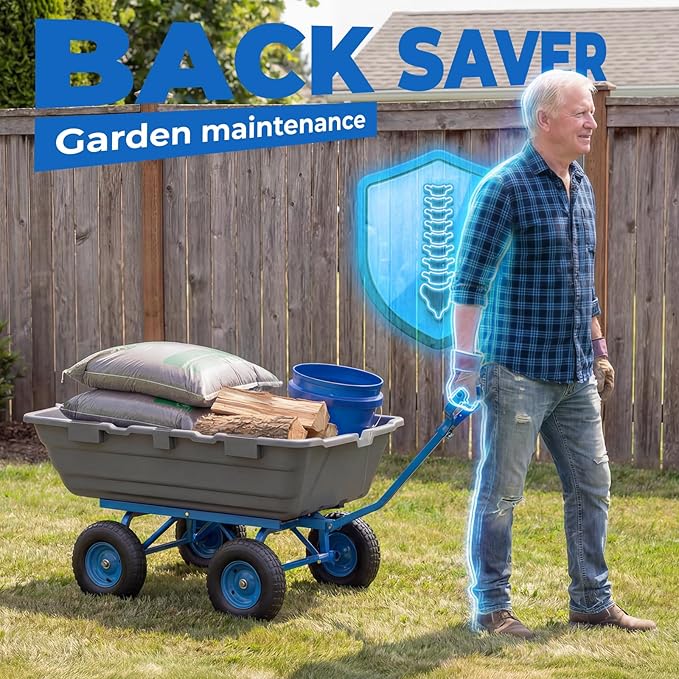 Sekey 1400lbs Garden Dump Cart for Lawn & Landscaping, Towable Utility Wagon with Quick-Release Dumping, 10" All-Terrain Tires, Gray