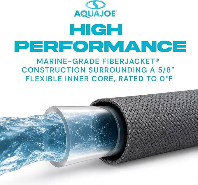 Aqua Joe FiberJacket Garden Hose, Lightweight and Kink-Resistant, Durable Fabric Hose with Metal Fittings, 600 PSI Max, 50' x 5/8" Diameter