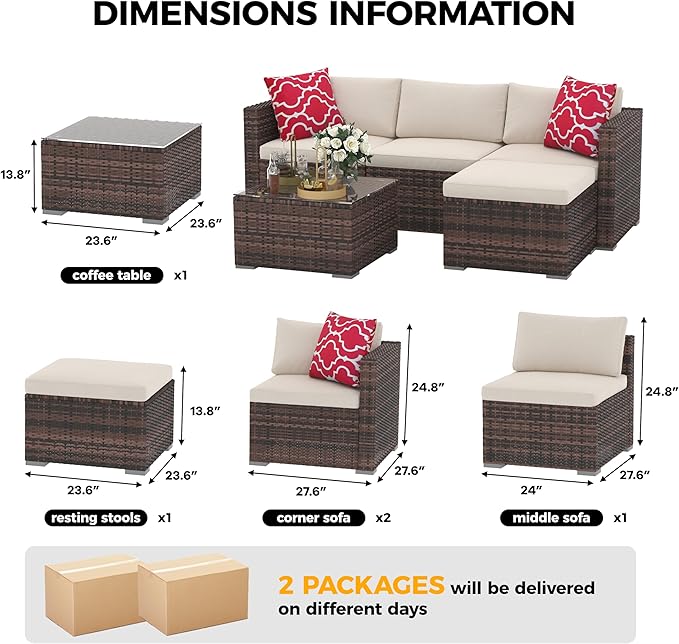GAOMON Patio Furniture Sets 5 Pieces, PE Wicker Modern Patio Conversation Set with Storage Cushions for Poolside, Deck, Balcony (Brown/Beige)