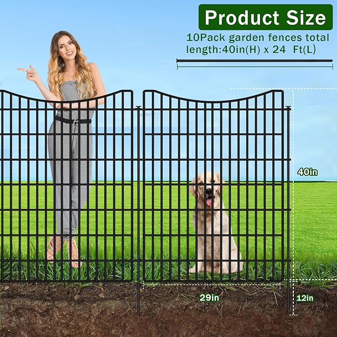 10 Panels No Dig Outdoor Garden Fence for Yard, 40 in(H) X 23.6 ft(L) Animal Barrier Fence, Tall Metal Garden Fence Panels, Temporary Fence Outdoor for Yard, Dog, Rabbits