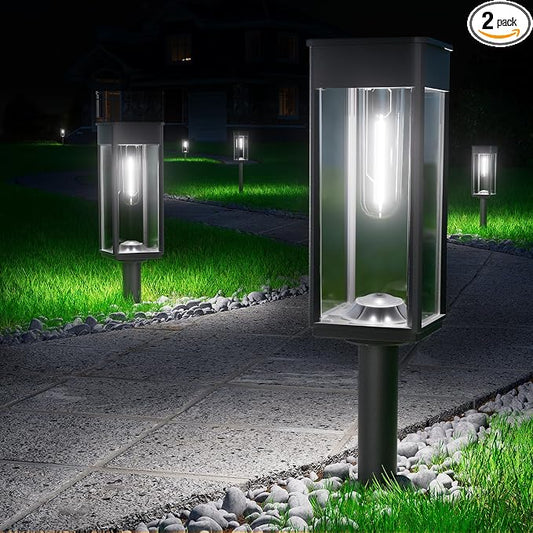 BITPOTT Solar Pathway Lights Outdoor,Bright Solar Lights for Outside, Waterproof Auto On/Off Garden Lights Solar Powered Landscape Lights for Yard Walkway Driveway Lawn (Cool White, 2 Pack)