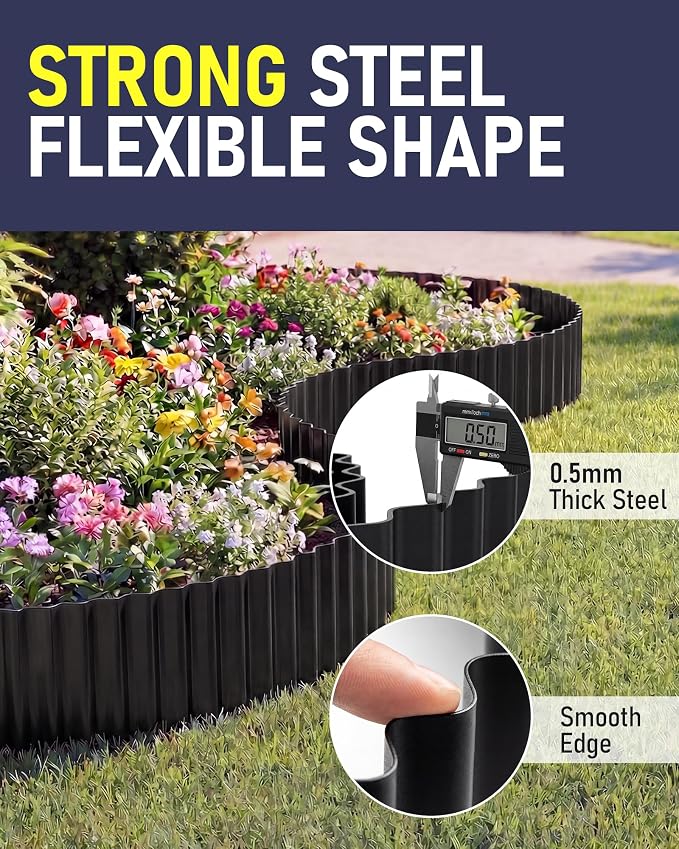 Corrugated Metal Garden Edging, 4"×10Ft Durable Landscape Border for Garden, Lawn, Flower Beds and Paver Edging (Black)