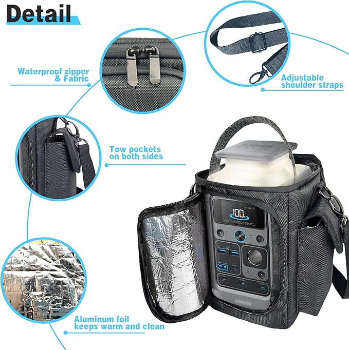 Waterproof Travel Bag Compatible with Anker SOLIX C300 DC Power Bank Station Outdoor 288Wh 90,000mAh，Power Bank Station Storage Case Cover with Two Pockets and Adjustable Strap