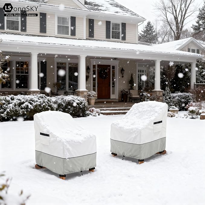 Patio Adirondack Chair Cover 2 Pack,Waterproof Heavy Duty Outdoor Chair Covers,Patio Adirondack Chair Cover for Outdoor Chair(30W x 34 D x 36 H inches),White&Grayish Green