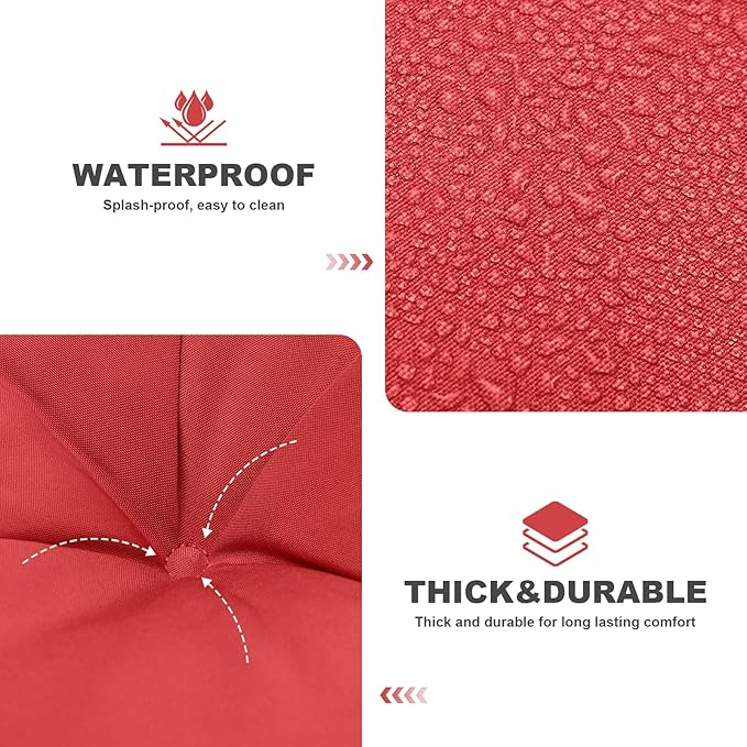 Porch Swing Cushions,Outdoor Cushions 3 Seater Replacement with Backrest, Waterproof Thickened Bench Cushion with Ties for Porch, Patio,Outdoor, Backyard and Garden (Red 60 * 40 in)