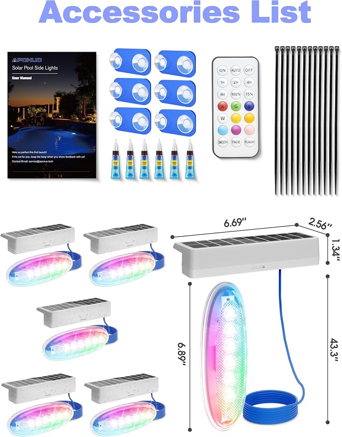 APONUO 4 Pack Solar Pool Lights, Pool Solar Lights for Above Ground Pools with Remote, IP68 Waterproof, RGB Color Changing Solar Powered Pools Light for Pond, Fountain,Yard (Gray)