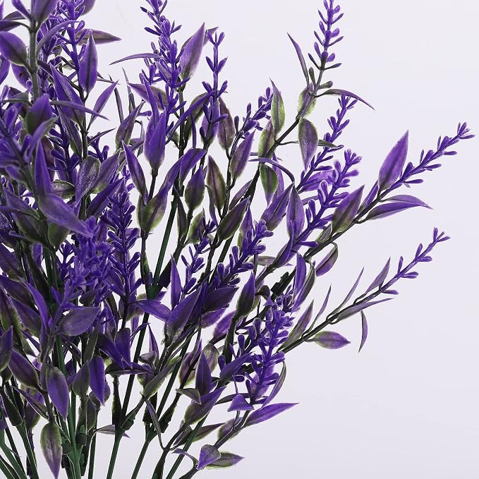 RECUTMS Artificial Plants Outdoor Artificial Lavender Flowers 12 Bundles Outdoor UV Resistant Fake Flowers No Fade Faux Plastic Plants Garden Porch Window Box Decor,Spring Decorations for Home(Purple)