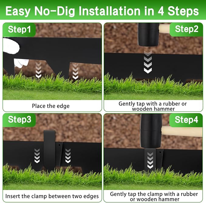 Metal Landscape Edging,33ft Galvanized Steel Garden Edging Border,No Dig Flexible Landscaping Edging Strips with clamps, Rust-Proof Lawn Divider for Flower Beds Ponds and Mulch-Black(10-Pack)