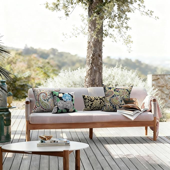 LVTXIII Outdoor Pillow Covers 20x20 Inch, 2 Pack Large Square Throw Pillow Cases, Fade-Resistant Cushion Covers for Patio Furniture Sofa, Garden Porch, Paisley Bloom