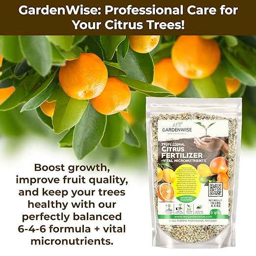 GARDENWISE Professional Citrus Fertilizer + Vital Micronutrients; Perfect Balanced NPK for All Citrus; for Indoor and Outdoor Plants; Orange, Lime, Avocado and Lemon Tree Fertilizer (4 QUARTS)