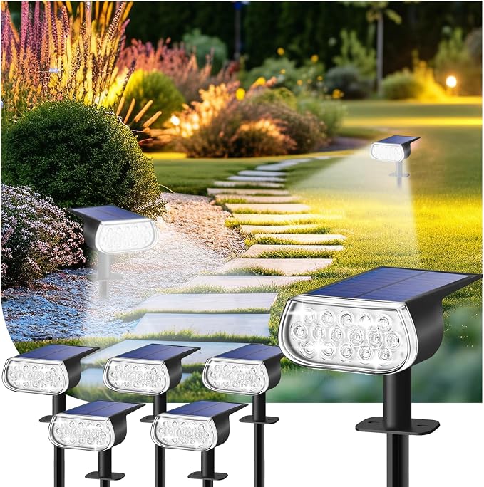 Solar Spot Lights Outdoor, IP67 Waterproof Landscape Spotlights 3 Lighting Modes Solar Outdoor Lights Dusk to Dawn for Yard Garden Pathway 6 Pack
