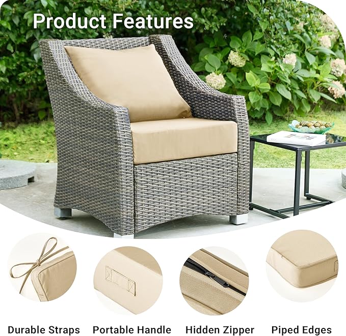 IPYNBAP Outdoor Cushions for Patio Furniture,Outdoor Seat Cushion Set 24 x 24 x 4 Inch,Waterproof & Fade Resistant Outdoor Chair Cushions,Deep Patio Chair Cushion with Removable Cover,Beige