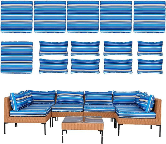 14 Piece Outdoor Patio Cushion Covers Replacement Waterproof with Zipper for 6-Seater Sectional Couch Chair Patio Furniture Conversation Sofa Seat Cushions Slipcovers Set, Only Cover