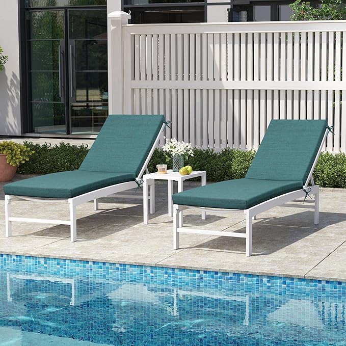 Crestlive Outdoor Chaise Lounge Cushions, Fade Resistant Water Resistant Lounge Chair Cushion, 72''L x 21''W, Set of 2, Malachite