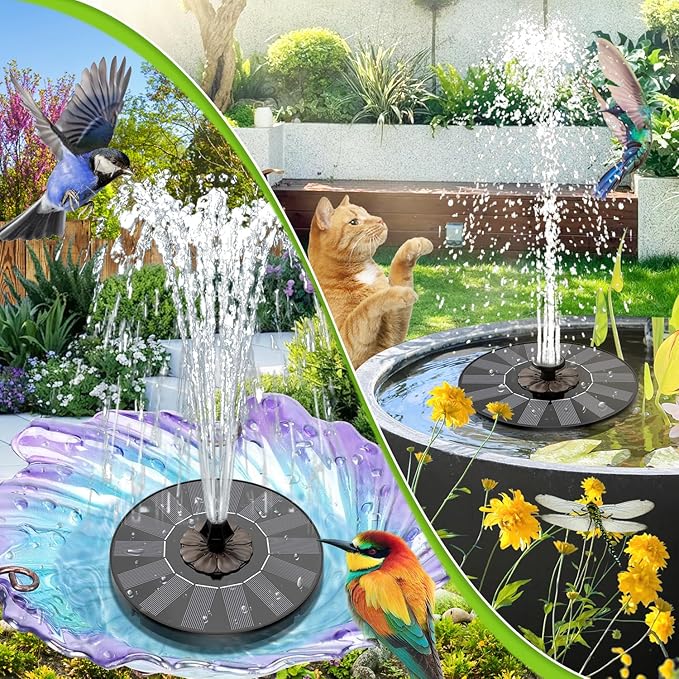 SZMP Solar Fountain 2026 Upgrade, Solar-Powered Bird Bath Fountain with 4 Fixed Rods & 7 Nozzles for Garden, Pond, Pool, and Patio – No Battery Required, Attracts Hummingbirds & Wildlife
