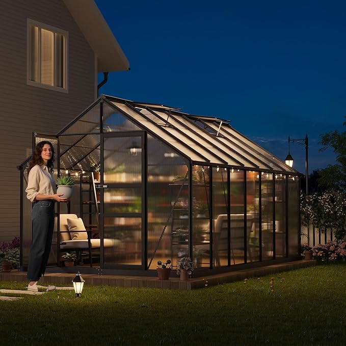 Garvee Greenhouse,8×14FT Greenhouses for Outside,Outdoor Greenhouse with Roof Air Vent, Heavy Duty Walk-in Aluminum Green House for Outside Garden Backyard