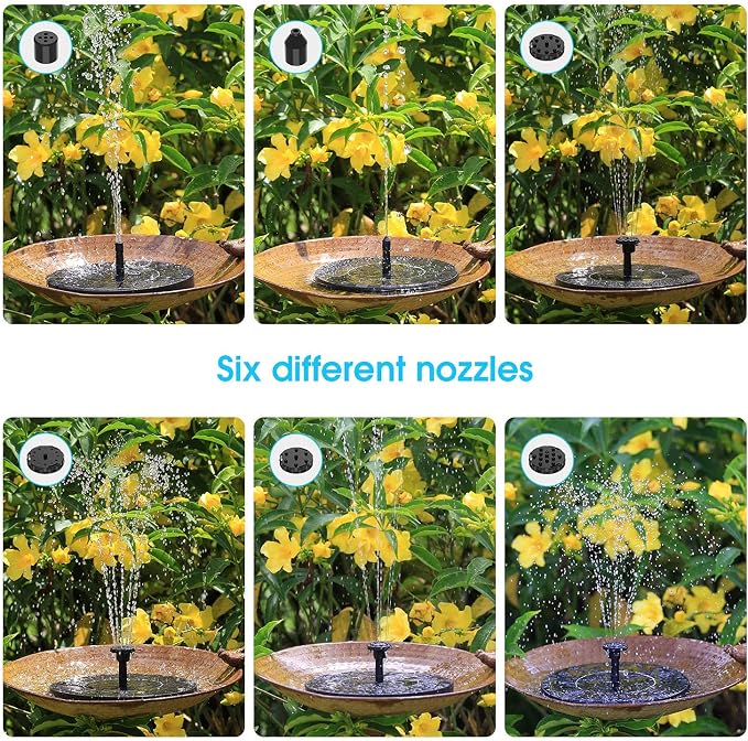 AISITIN 3.5W Solar Fountain Pump 2025, Solar Bird Bath Fountain with 6 Nozzles, 7.9'' Solar Floating Water Fountain Pump for Bird Bath, Fish Tank, Pond, Pool, Garden and Outdoor