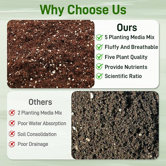 9QT Potting Soil Mix for Indoor Plants - Contains Perlite, Peat Moss, Coco Coir & Rice Charcoal, Natural & Organic Material with Well-Draining, Light & Aerated Texture for Healthy Roots & Fast Growth