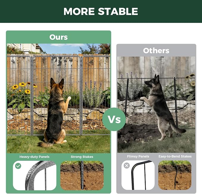 FXW Garden Fence Outdoor for the Yard – 45in(H) x 18.2ft(L) Heavy Duty Metal Animal Barrier for Dog, No Dig Decorative Dog Fence, 8 Panels, Silver