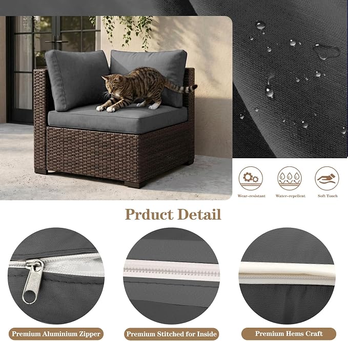 14pcs Outdoor Patio Cushion Covers Replacement, 24" Zippered Outdoor Cushion Covers Waterproof, UV Resistant & Washable Patio Furniture Cushion Covers Waterproof for Patio Sectional, Lght Grayi