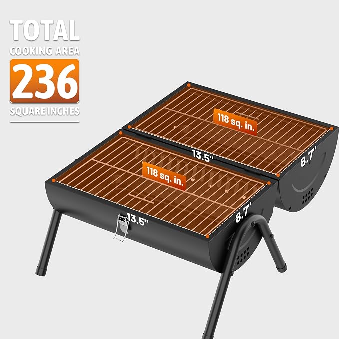 KEYO GRILL Portable Charcoal Grill, 2 IN 1 Double-Sided Small Tabletop Barbecue Grill with Enameled Baking Dish, Heavy Duty small charcoal grill for Outdoor Camping BBQ Grilling Backyard Party Cooking