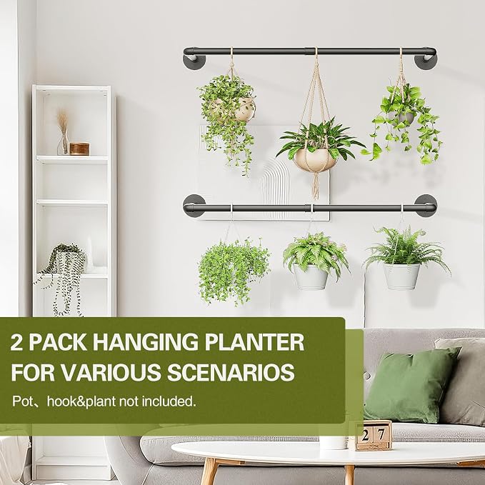 Galood 2Pc Hanging Planters for Indoor Plants Plant Hanger Indoor Hanging Plant Holder Black Metal Rod(Pot/Chain/Plant not Included
