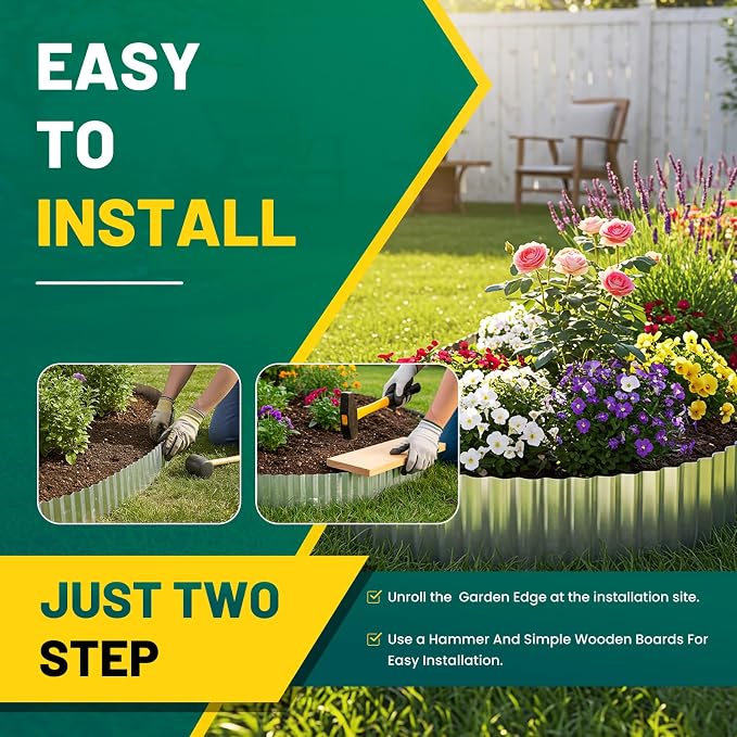 Corrugated Metal Garden Edging, 6"×10Ft Landscape Edging Border for Garden, Flower Bed, Lawn and Landscape Edging (Silver)