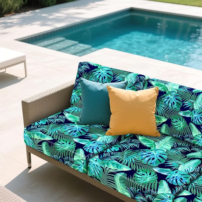 pickyNproud 8Pcs Patio Cushion Covers Stretch Outdoor Couch Cushions Slipcovers Replacement Washable Furniture Protector with Elastic Bottom Sofa Chair Seat Cover, Palm Leaves