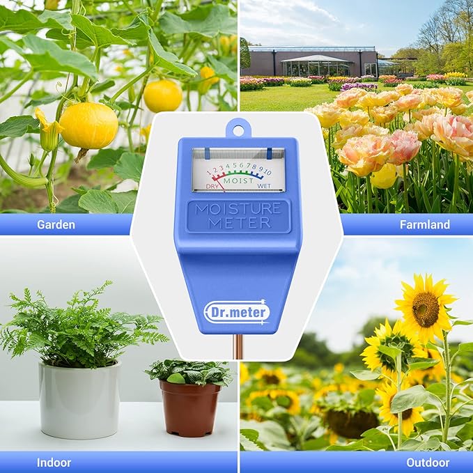 Dr.meter Soil Moisture Meter Tester for Plants, Hygrometer Moisture Sensor for Houseplants Indoor Outdoor Garden Lawn Use - Plant Water Gauge Test Kit - No Battery Needed - Gardening Gifts