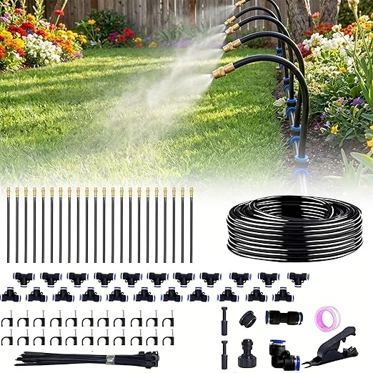 Drip Irrigation System，360° Bendable Drip Irrigation Kit Automatic Irrigation System for Garden, Adjustable Garden Watering Misting System for Greenhouse, Yard, Lawn, Plant(66FT)