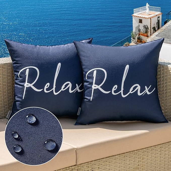 MIULEE Outdoor Waterproof Throw Pillow Covers Set of 2 Relax Decorative Outdoor Square Pillowcases for Chair Patio Garden Couch Tent Balcony Sofa Navy Blue 16x16 Inch