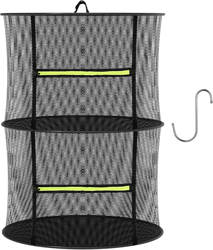 MEKOLIFE 2 Layer Herb Drying Rack, Collapsible Mesh Drying Rack, Small Hanging Drying Net with Green Zipper & Hooks, Indoor Outdoor for Drying Herbs, Socks, Underwear, Seafood & Camping Food (11.81")