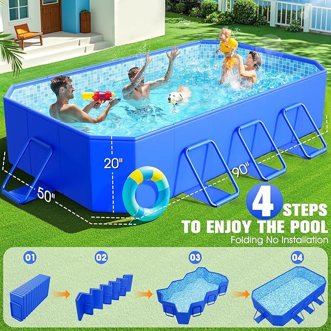 StarOcean 2026 Foldable Pool, Large Non-Inflatable Swimming Pool for Kids,Adult Collapsible Pools Hard Plastic Shell, Oversized Thickened,Portable Folding Kids Pools for Backyard 90"x50"x20"-Blue