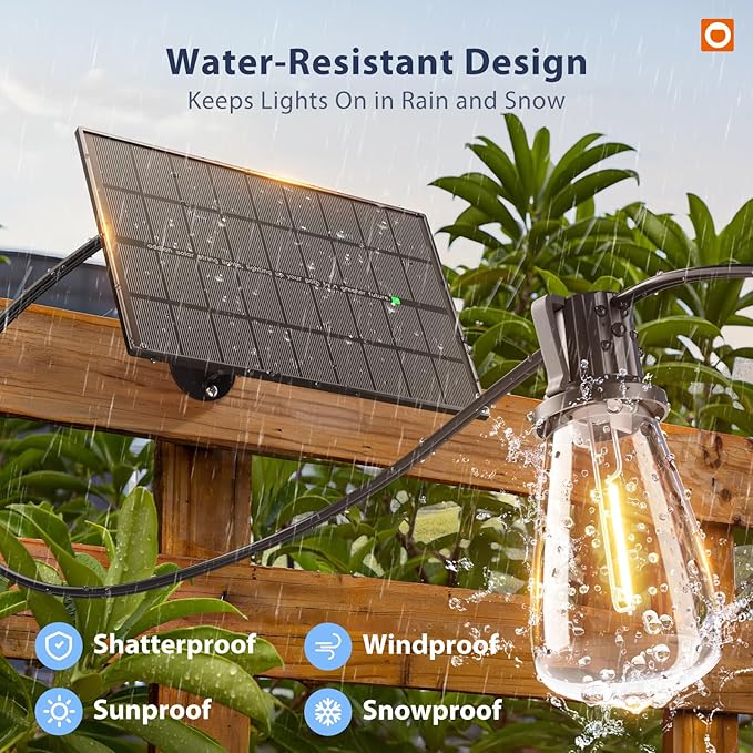addlon 150FT(144+6) Solar String Lights Outdoor with Remote, Long-Lasting Waterproof Patio Lights, Dimmable & Timable Hanging Solar Light with 45 LED Bulbs for Outside, Yard, Garden, Camping, Gazebo