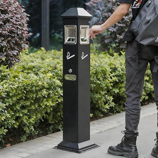 Commercial Trash Bin Outdoor Standing Trash Can Outside Receptacle | Stainless Steel Garbage Can Container with Lock & Removable Inner Bucket for Hotels Restaurants Bars Office Park Street