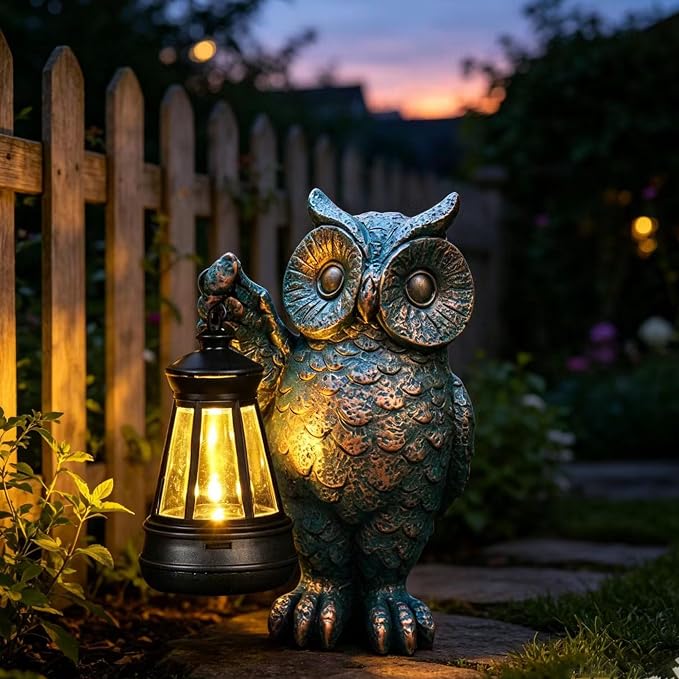 Garden Statues Outdoor, owl Figurines Decorated with Solar Lights, Unique Christmas Birthday Gifts for Moms, Grandmas, Women, Wives, Sisters