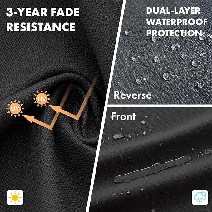 MIULEE Black Outdoor Seat Cushion Set 22x22 Inch Linen Textured Waterproof & 3 Year Color Fastness Seat and Back Cushion with Ties No Slip Design for Patio Furniture Chair Sofa Couch