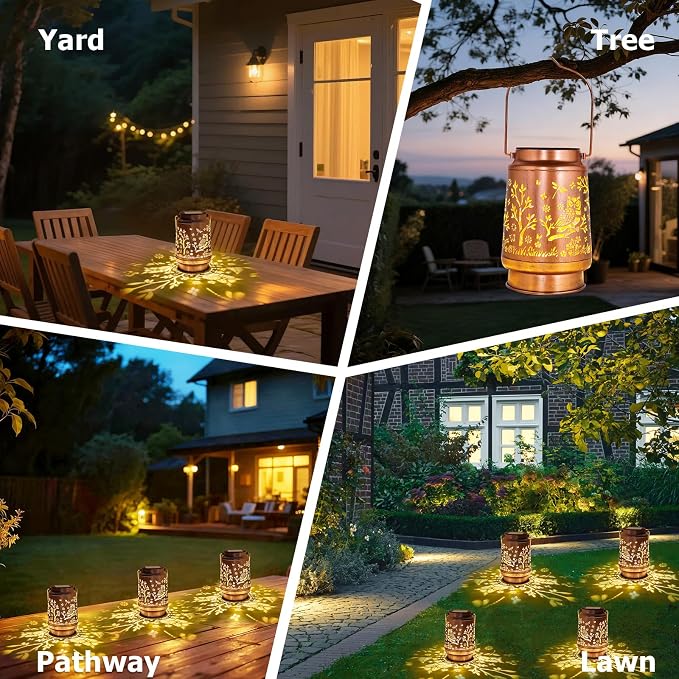 Solar Lanterns Outdoor Waterproof - Owl Garden Decor Gifts for Women Mom Grandma, Metal Hanging Solar Lights for Patio Yard Porch, Auto On/Off Landscape Lighting